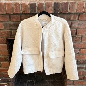 Zara Off-White Textured Bomber Jacket